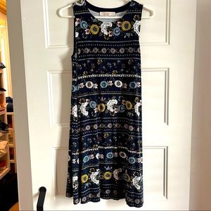 LOFT Navy Floral Swing Dress, Small